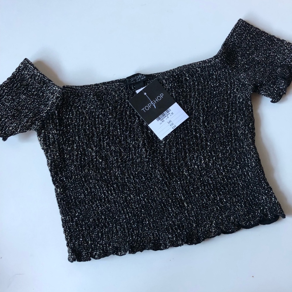 ❣️ TOPSHOP Shirred Metallic Off the Shoulder Top - Picture 7 of 7
